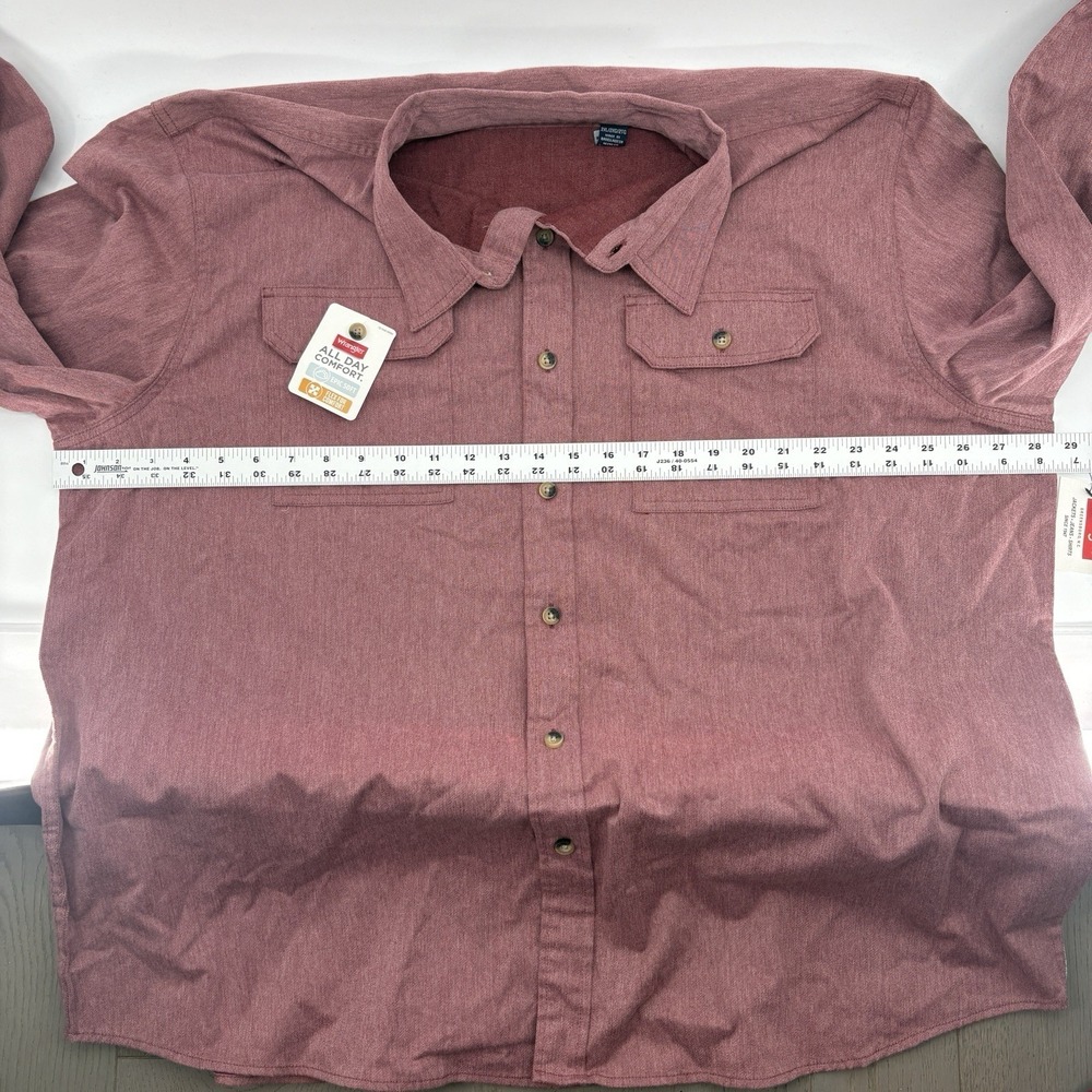 Wrangler Epic Soft Shirt Men 2XL Burgundy Button Up Utility Pocket Work Wear NWT - Picture 3 of 9